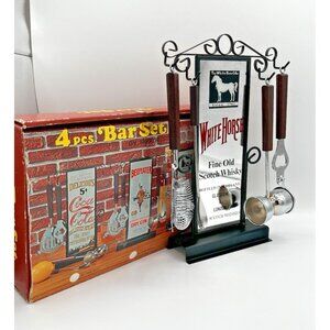 Vintage White Horse Fine Old Scotch Whisky Bar Mirror & 5-Pc Mixing Set w/box